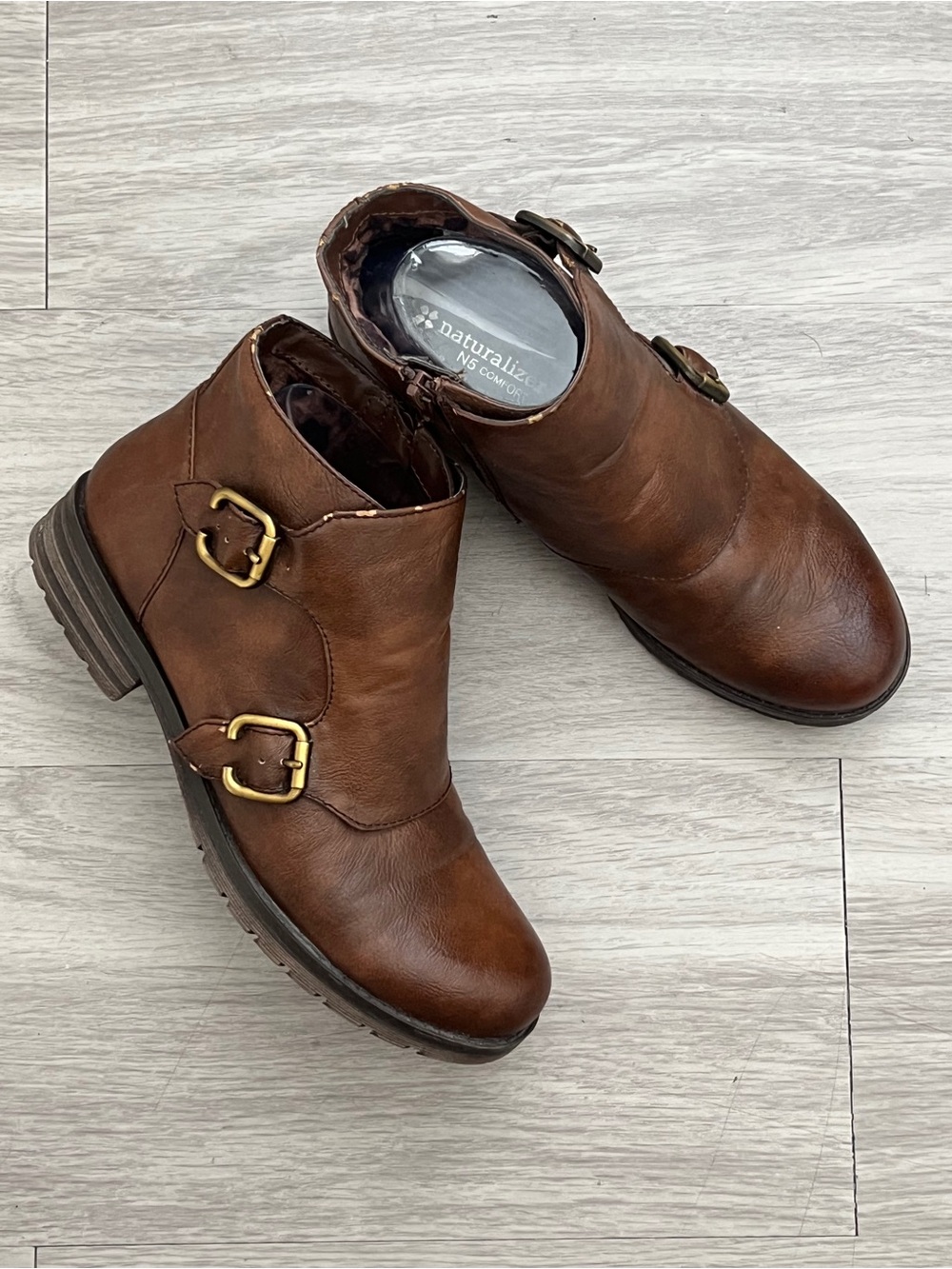 Naturalizer N5 Comfort Brown Double Buckle Ankle Boots Size 7.5M